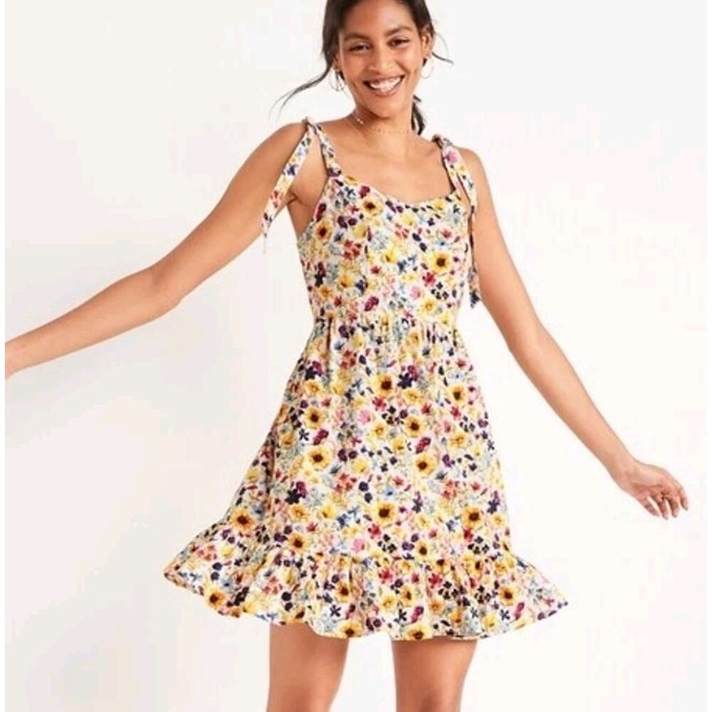 Old Navy Cottagecore Tie Shoulder Garden Floral Summer Mini Dress Small
